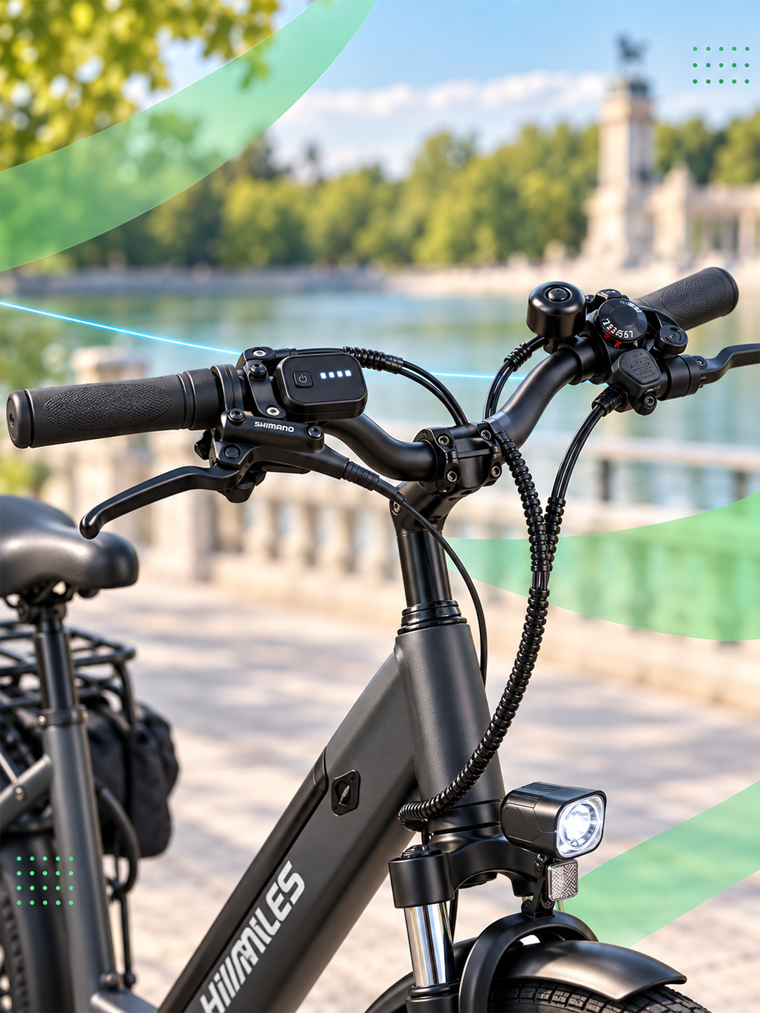 Manillar y controles de la bicicleta eléctrica HillMiles MileCity 1