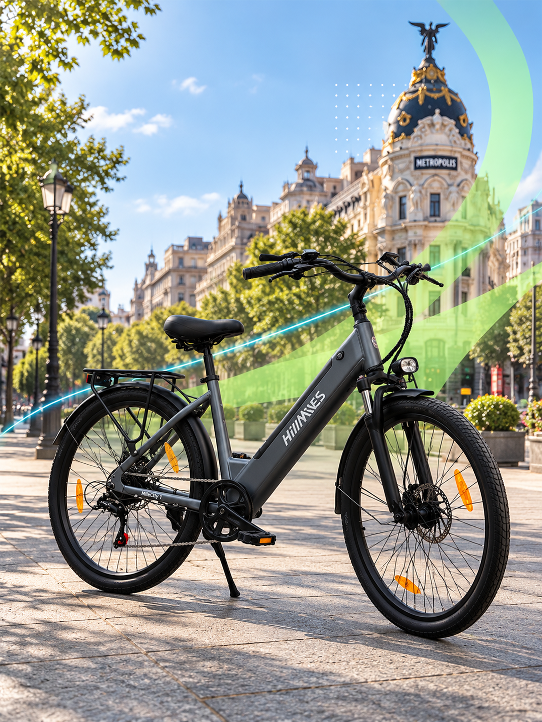Bicicleta eléctrica HillMiles MileCity 1 para alquiler en Madrid